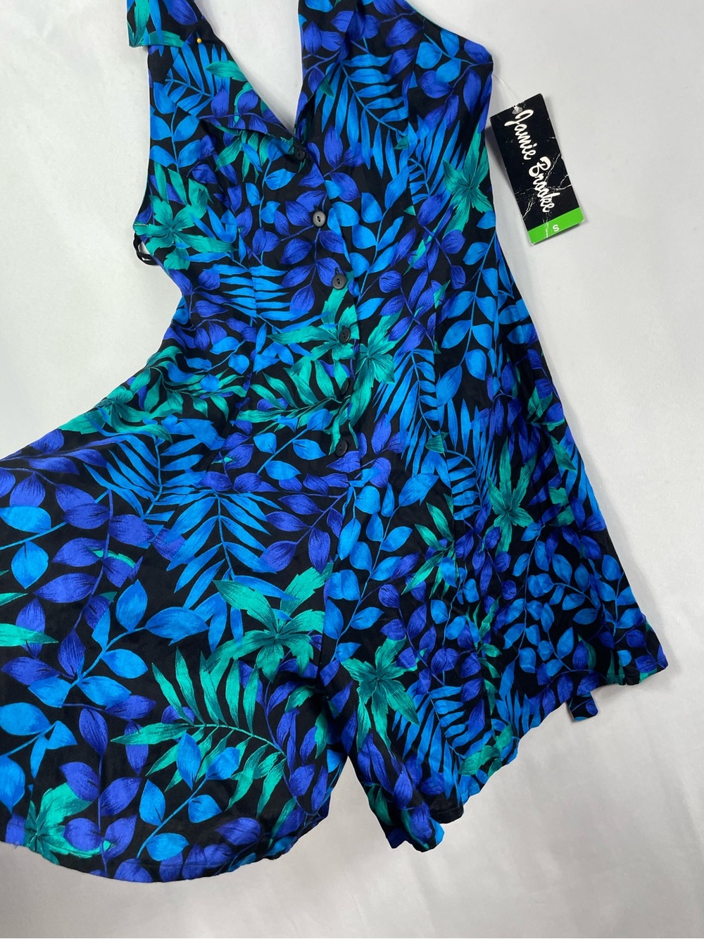 90s Jamie Brooke Tropical Romper Sm Blue Shorts Floral Summer Vacation Island - Picture 6 of 12